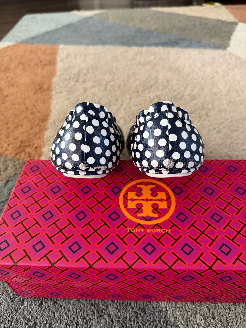 Tory Burch Ivory/Nautical Dot Print Minnie Travel Ballet